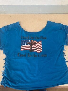 Stand for the Flag Kneel for the Cross Blue Graphic Tee